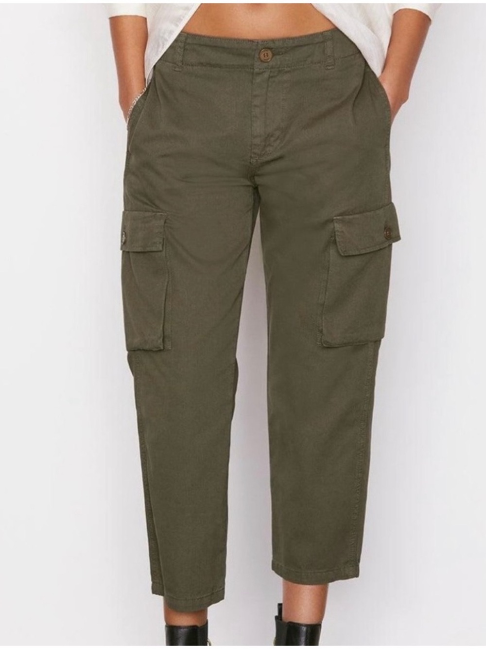Frame Women’s Sz 28 Green Cargo Pants Mid Rise Cotton Surplus Crop